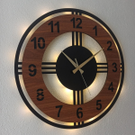 Ahşap Desenli Işıklı Modern Duvar Saati 50x50 cm - Görsel 4