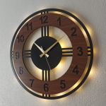Ahşap Desenli Işıklı Modern Duvar Saati 50x50 cm - Görsel 5