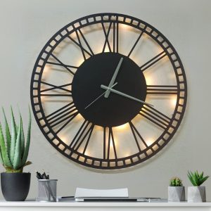 Modern Roma Rakamlı Şık Işıklı Duvar Saati