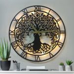 Hayat Ağacı Tasarımlı Işıklı Duvar Saati 50x50 cm