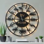 İş Makineleri İsimli Işıklı Duvar Saati, Hafriyat Firmaları 50x50 cm