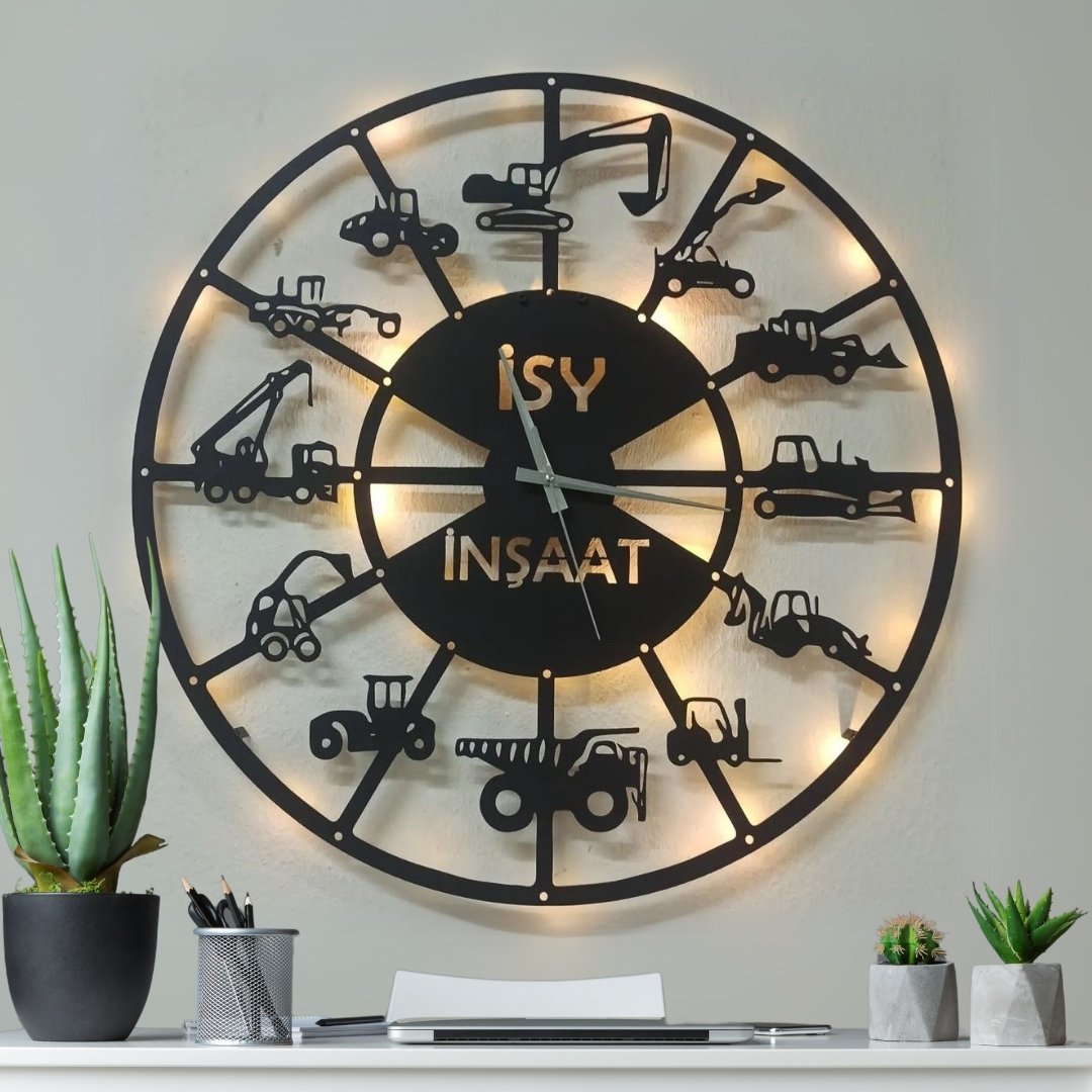 adsiz-tasarim-2024-12-08t170656-832 İş Makineleri İsimli Işıklı Duvar Saati, Hafriyat Firmaları 50x50 cm - Görsel 1