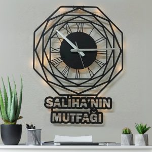 Sekizgen Tasarımlı İsime Özel Işıklı Duvar Saati
