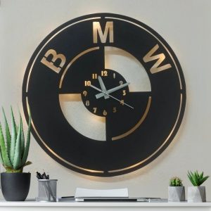 Bmw Logosu Tasarımlı Işıklı Duvar Saati 40x40 cm