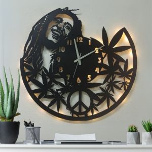 Bob Marley Tasarımlı Işıklı Duvar Saati – Dekoratif ve Şık