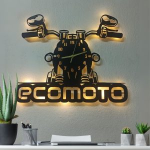 Motosiklet Tasarımlı Kişiye Özel İsim Işıklı Duvar Saati