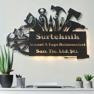 İnşaat ve Yapı Malzemeleri Temalı Aydınlatmalı Duvar Dekoru 50 cm