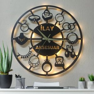 Lüks Takı ve Aksesuar Temalı Kişiye Özel Işıklı Duvar Saati