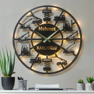 Kişiye Özel Işıklı İş Makineleri Duvar Saati – Şık ve Modern