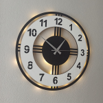 Modern Beyaz ve Siyah Işıklı Modern Duvar Saati - Görsel 3