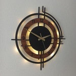 Ceviz Renkli Çember Tasarımlı Işıklı Duvar Saati - Görsel 2