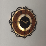 Ceviz Renkli Işıklı Duvar Saati - Geometrik Modern Saat - Görsel 2