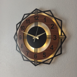 Ceviz Renkli Işıklı Duvar Saati - Geometrik Modern Saat - Görsel 3