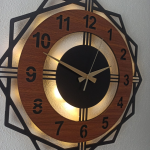 Ceviz Renkli Işıklı Duvar Saati - Geometrik Modern Saat - Görsel 4