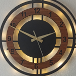 Ceviz Renkli Çember Tasarımlı Işıklı Duvar Saati - Görsel 5