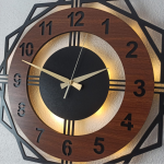 Ceviz Renkli Işıklı Duvar Saati - Geometrik Modern Saat - Görsel 6