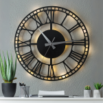 Işıklı Roma Rakamlı Duvar Saati - Büyük Dekoratif Saat 50x50 cm