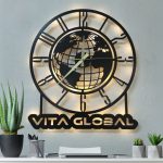 Dünya Haritası Temalı LED Işıklı Modern Duvar Saati 50x50 cm