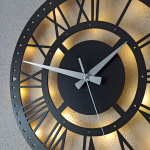 Modern Roma Rakamlı Işıklı Duvar Saati - Dekoratif Saat 50x50 cm - Görsel 5