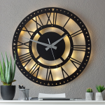 Modern Roma Rakamlı Işıklı Duvar Saati - Dekoratif Saat 50x50 cm