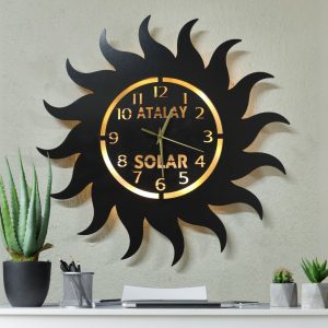 Güneş Enerji Firmasına Özel Işıklı Duvar Saati - Ofis Saati 50x50 cm