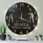 Oto Kuaförlere Özel LED Işıklı Dekoratif Duvar Saati 50x50 cm