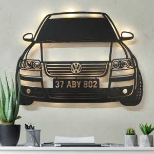 Passat Araç Tasarımı Plakalı LED Işıklı Duvar Dekoru